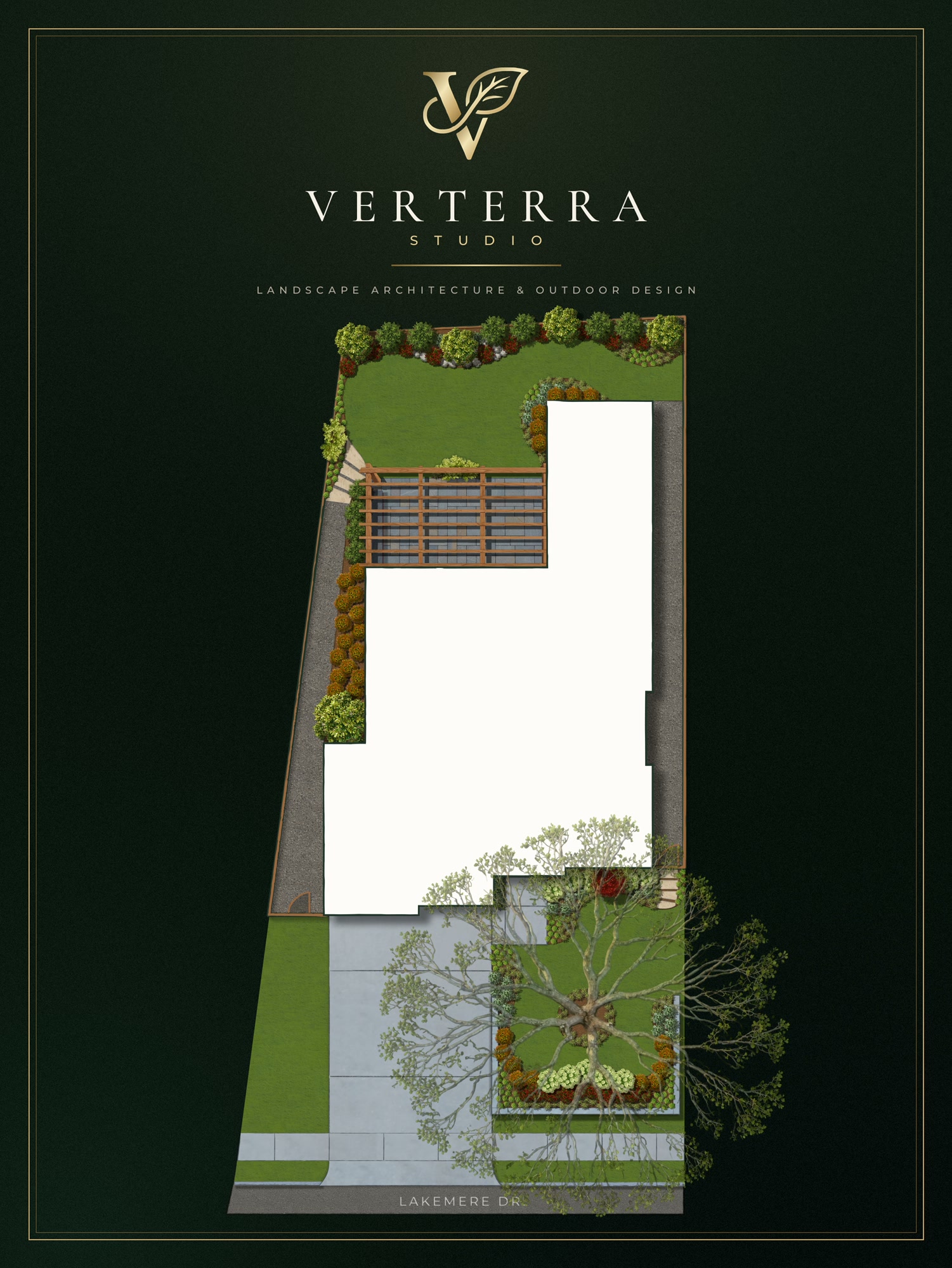 Verterra Studio presentation sheet for the Lakemere Drive landscape design